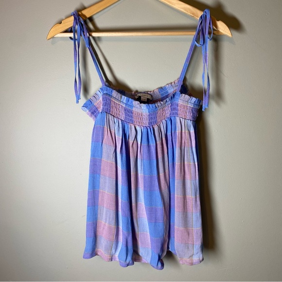 NWOT LOFT Plaid Smocked Bow Strap Cami - Picture 2 of 5